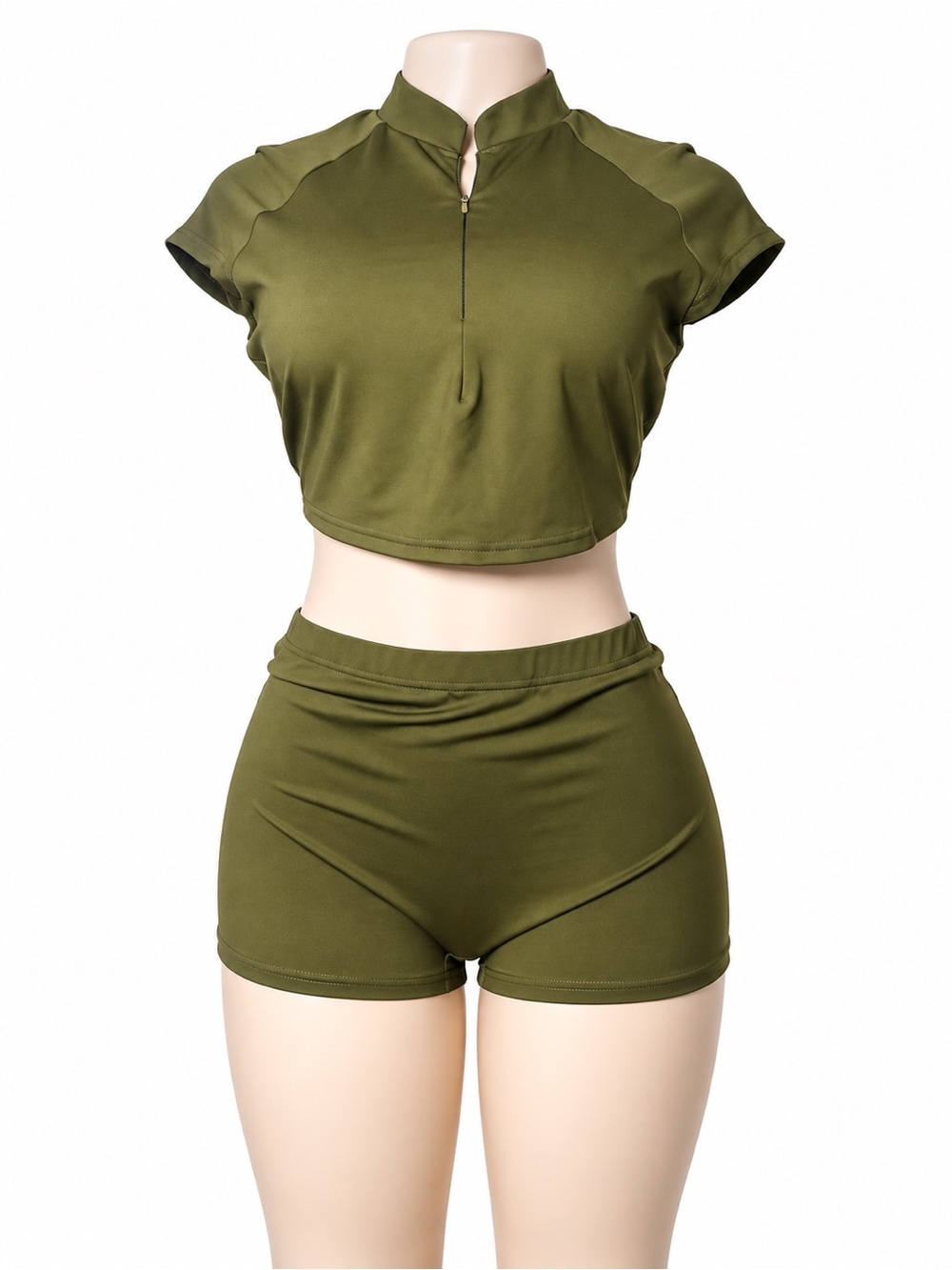 Olive Green 2 Piece Crop Top & Shorts Set Size L